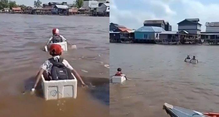 Murid SD Viral Trabas Sungai ke Sekolah Gegara Jalan Ditutup Tetangga